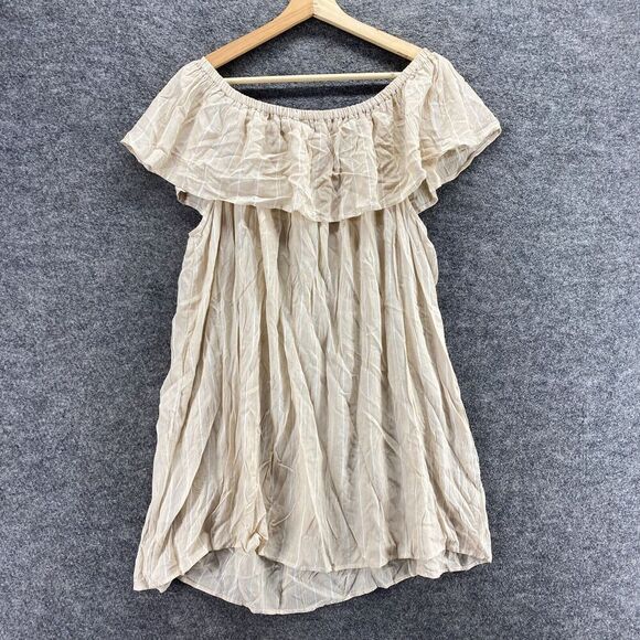 5/$45 Charlie Paigen Dress Women L Large Beige Shift Short Short Sleeve - Picture 2 of 9